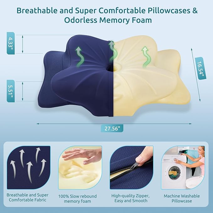 DONAMA Cervical Pillow for Neck and Shoulder Pain Relief, Cooling Contour Memory Foam Pillow, Dual-Height Ergonomic Neck Support Pillow for Side Back Stomach Sleepers with Removable Pillowcase