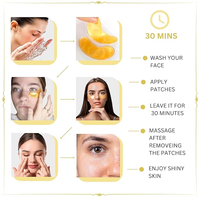 Green Cosmos 30 Pairs 24k Gold Under Eye Patches, Gold Crystal Collagen Eye Mask, Dark Circles Treatments, Removes Under Eye Bags, Collagen Gel Pads for smooth skin, Eye Pads for puffiness