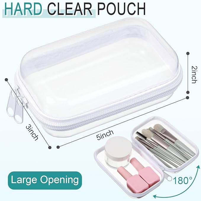 Sanwuta 6 Pcs Clear Hard Zipper Case Plastic Zipper Pouches Transparent Makeup Bag Pencil Case Pouches Toiletry Diaper Bag for Travel Toy Storage Organizer Bins(White,5 x 3 x 2 Inch)