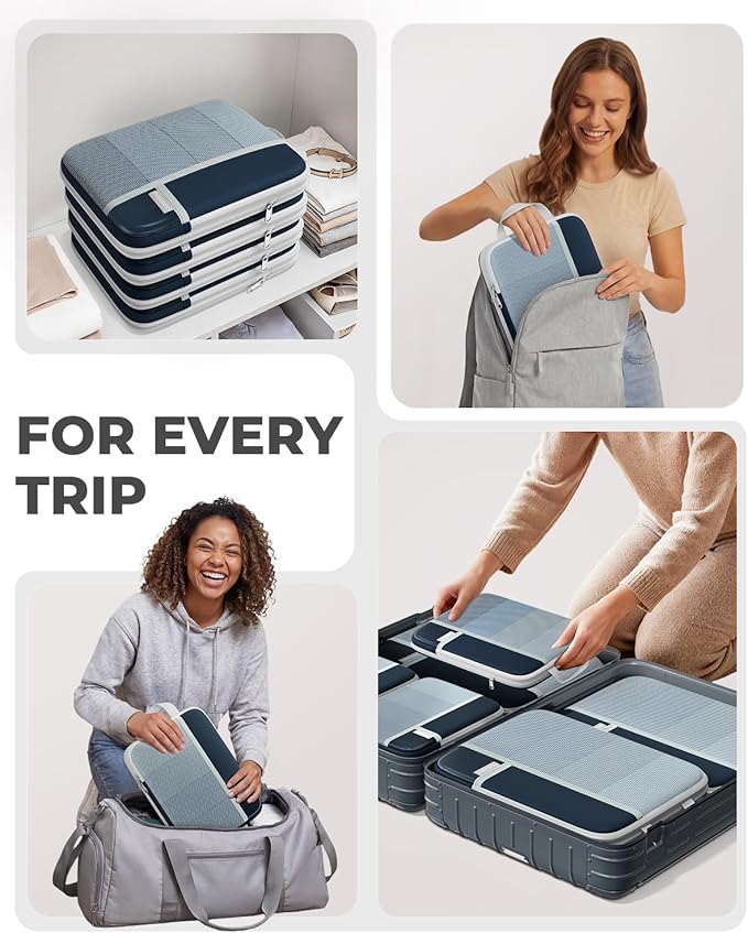 Percover Compression Packing Cubes 10-Piece Set, Packing Cubes Compression for Travel with Toiletry Bag, Laundry Bag & Shoe Bag, All-in-One Travel Organizer for Carry On & Checked Luggage, Navy Blue
