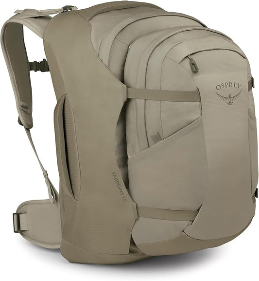 Osprey Farpoint 55L Men's Travel Backpack - Carry On Bag with Personal Item Sized Detachable Daypack, Sawdust