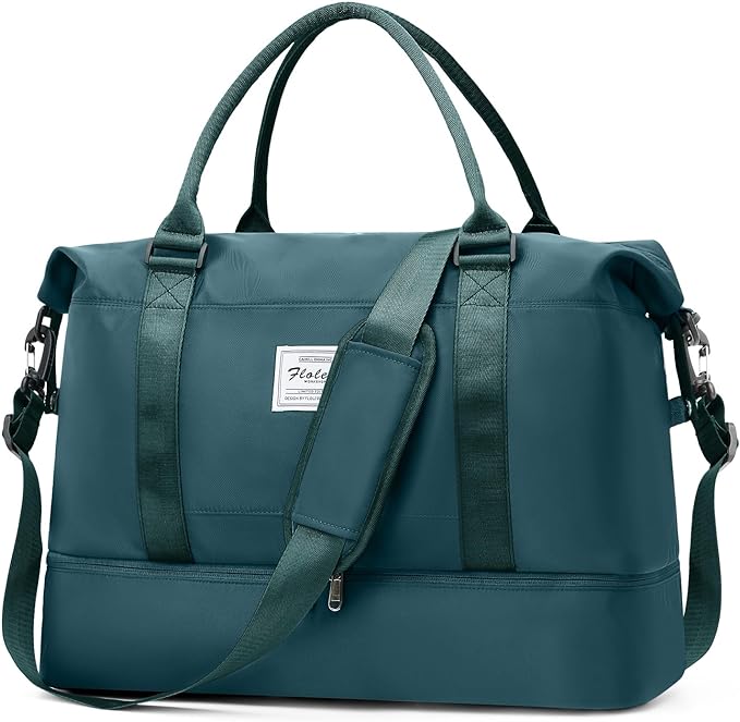 Duffel Bag, Women's Weekender Bag with Shoe Compartment, Peacock Blue Travel Bag, Carry on Overnight Tote for Airline Personal Item, 30L