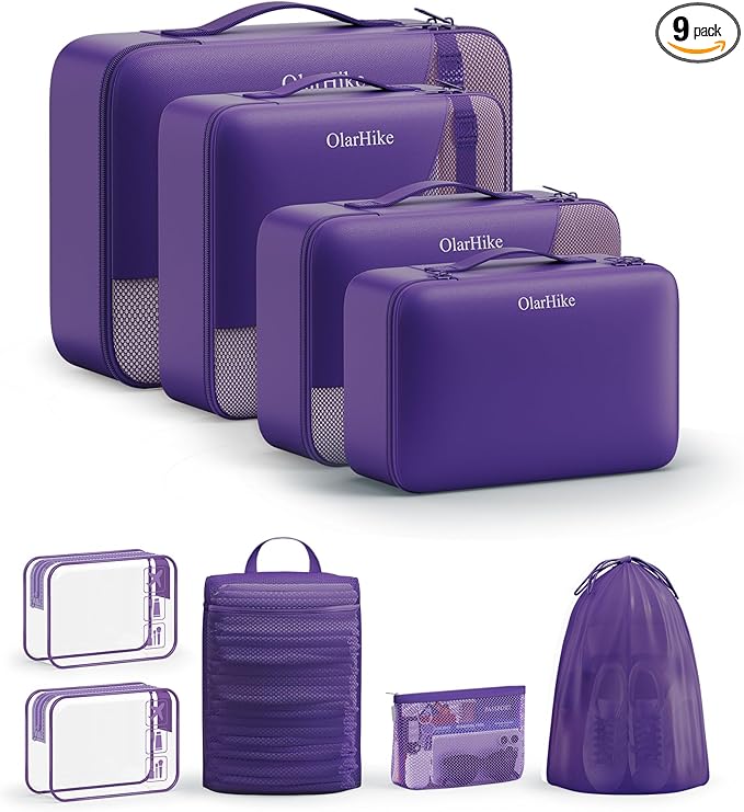 11 Set / 9 Set Packing Cubes for Travel,Gifts for Women Mom Kids,TSA Approved Bags for Makeup, Cosmetic, Toiletry, Organizers for Suitcase Carry On,Cruise Essentials Airplane Accessories,Purple