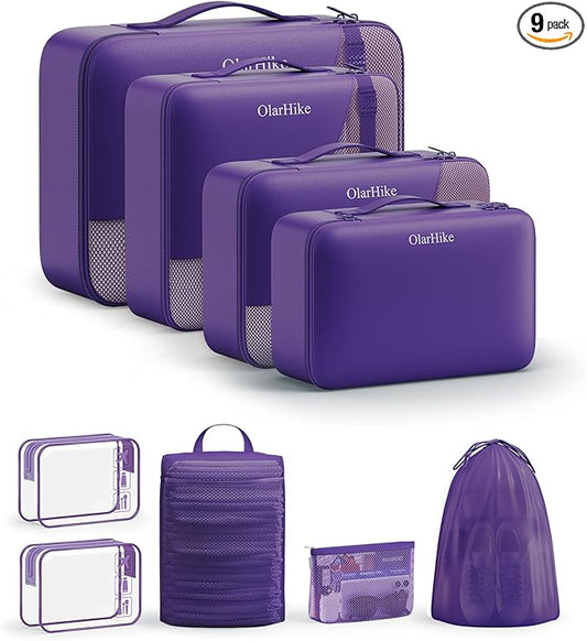 11 Set / 9 Set Packing Cubes for Travel,Gifts for Women Mom Kids,TSA Approved Bags for Makeup, Cosmetic, Toiletry, Organizers for Suitcase Carry On,Cruise Essentials Airplane Accessories,Purple