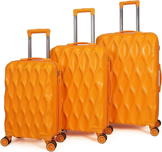 luggage sets 3 piece, 3 piece luggage sets with spinner wheels Hardside Lightweight Luggage 20in 24in 28in. (orange)