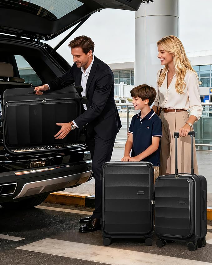 Joyway Luggage Set 3 Piece Top Opening Suitcase Set with Spinner Wheel and TSA Lock, PC Hard Shell Carry on Luggage with Front Pocket for Woman Men (Black)