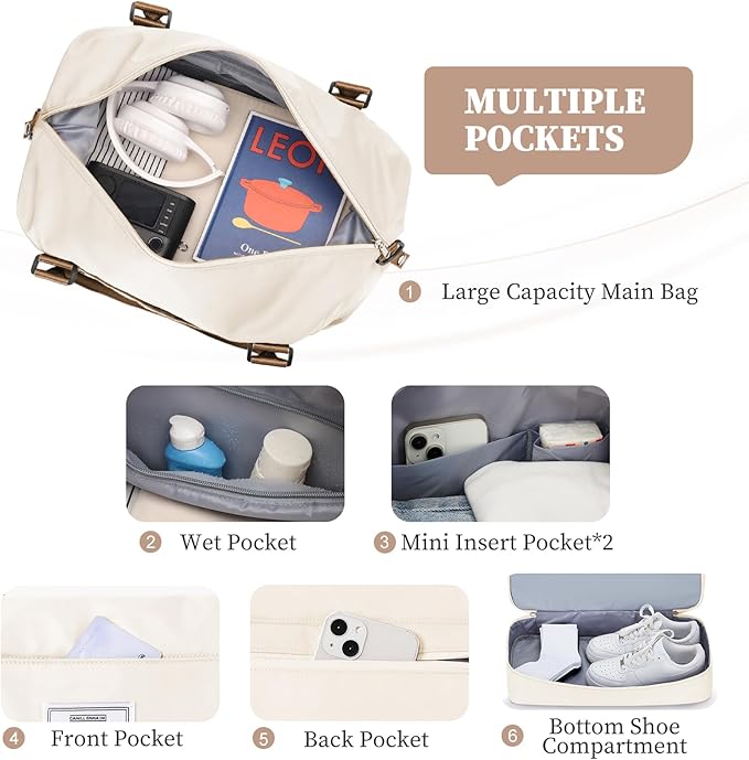 Weekender Bags for Women,Personal Item Travel Bag with Shoes Compartment,Overnight Travel Duffel Bag with Toiletry Bag,Medium