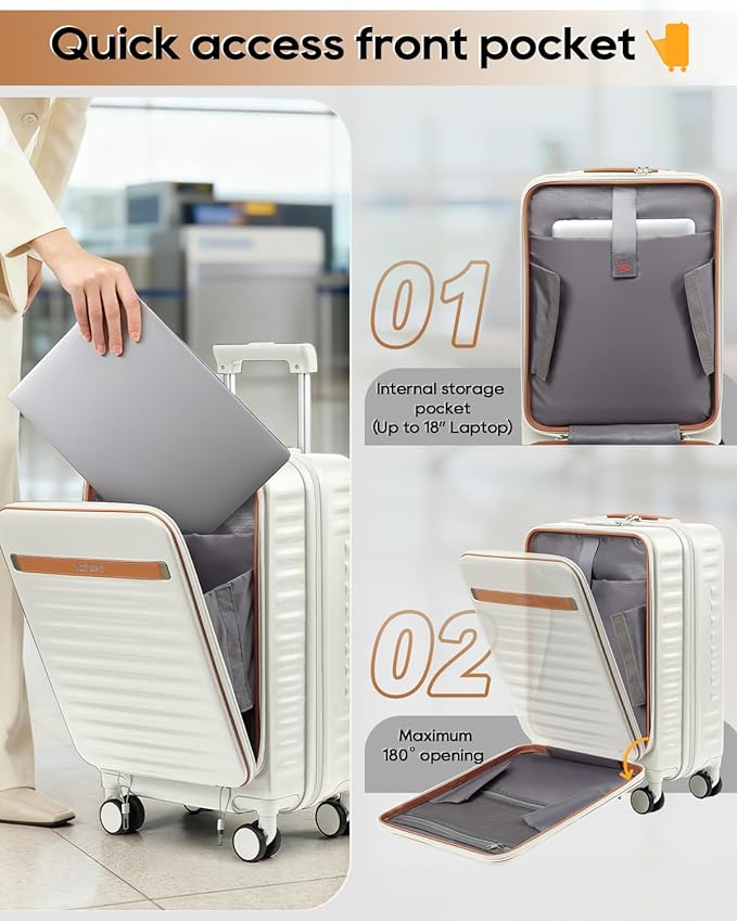 Joyway Carry on Luggage Airline Approved with Front Compartment and Cup Holder, 20 Inch Hard Shell Carry-on Suitcase with Spinner Wheels and TSA Lock for Women Men