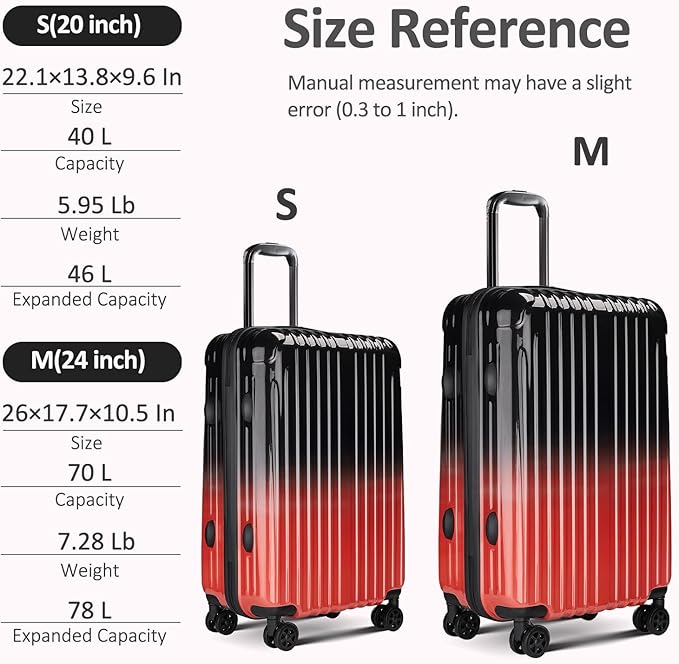 Carry on Luggage 2 Sets(20in/24in) with Spinner Wheels, Lightweight PC+ABS Hard Shell Suitcases, Expandbale Storage & TSA Aprovel Lock