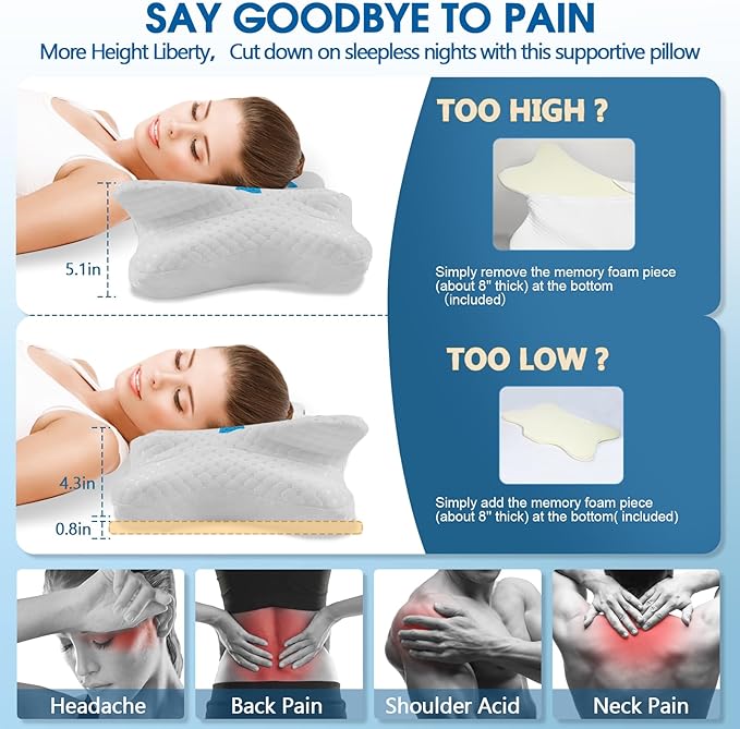 Memory Foam Pillows, Cervical Pillow for Neck and Shoulder Pain Relief, Ergonomic Contour Bed Pillow, Soft for Side Sleep Stomach Sleeping and Back Sleeper-Queen Size&Blue