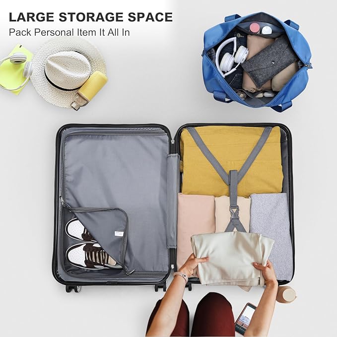 Kono Luggage Set 4 Piece Carry On Lightweight PC+ABS Hardside Luggage with TSA Lock Spinner Wheels Carry On Suitcase Navy