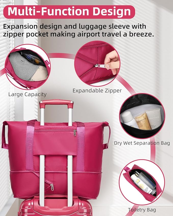 LARVENDER Luggage Sets 6 Piece Hardside Expandable Suitcase with Wheels TSA Lock, PC+ABS Hardshell Lightweight Travel Luggage Sets for Women, Glossy Verry Berry, 6 Piece Set