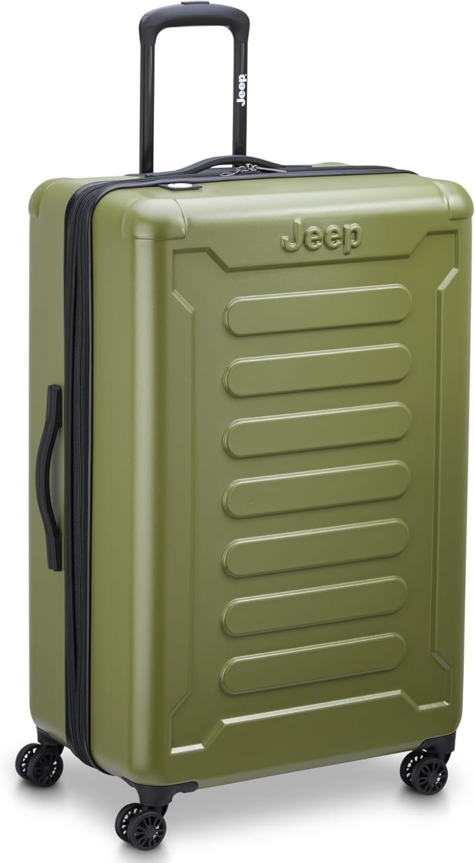 Jeep JH004C Hardside Expandable Luggage with Spinner Wheels (Avocado, Checked-Large 28 Inch)