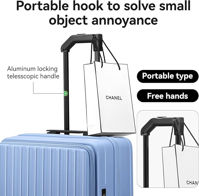 ROAMING 24 Inch Checked Luggage TOP Opening Rolling Suitcase PC hard sided luggage with Spinner Wheels Cup Holder Tsa Lock Specially Designed Ergonomic Pull Rod Handle for Travel Woman Men Blue