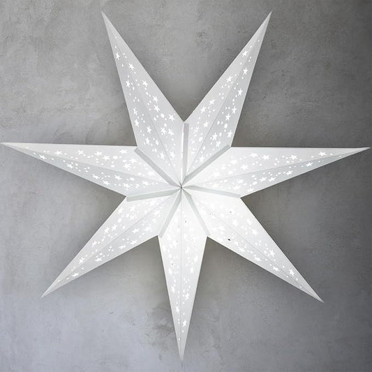 GalaxyArts Paper Star Lanterns, 24 Inch Naxatra (White Medium) Light Up Hollow Out 7 Pointed Star Hanging Lamp Decoration for Wedding Holiday Birthday Party Christmas Celebration Indoor Outdoor Décor