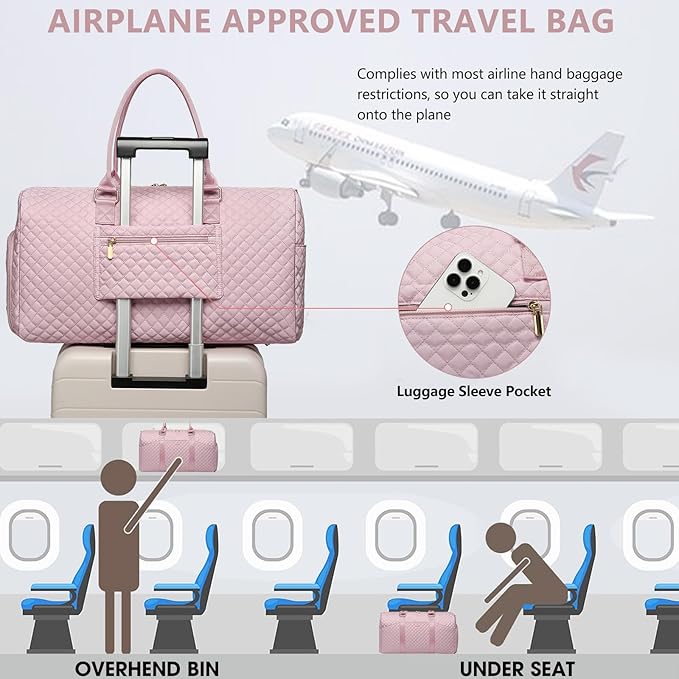 Women Weekender Travel Duffle Bag: Travel Duffel Overnight Bags with Shoe Compartment Large Carry on Tote with Toiletry Bag Weekend Traveling Yoga Gym Hospital Bag for Women with Wet Pocket 3 PCS Set