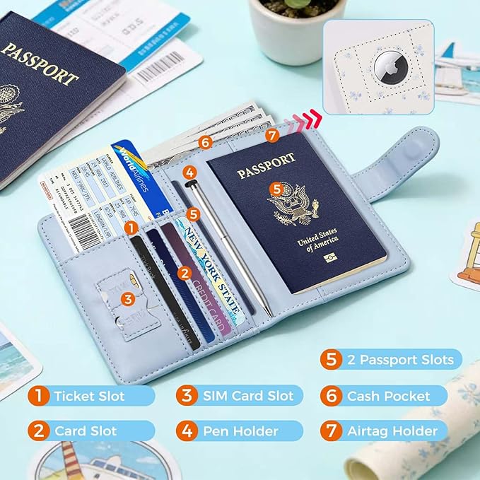 Melsbrinna Rfid Passport Holder for Travel women/Men, Cute Passport Wallet Rfid Blocking Card Slots, Rfid Passport Cover/CaseTravel Wallet, Passport Book Holder (1, floral blue a)