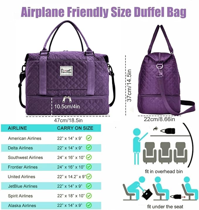 Large Travel Duffle Bag Weekender Bags for Women with Shoes Compartment, Travel Duffel Tote Carry on Overnight Bag for Travel Business Trips, Sport Yoga Gym Bag with Wet Pocket (Dark Purple)