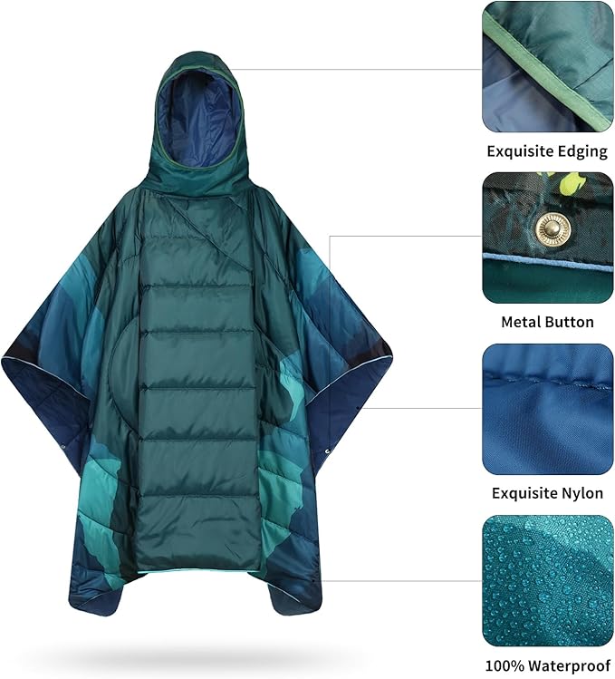 Camping Blanket,Hoodie Blankets Poncho Outdoor Waterproof Windproof Warm Durable & Portable for Stadium, Concerts, Car,Travel, Beach, Picnic, Grass,75 * 54 inch
