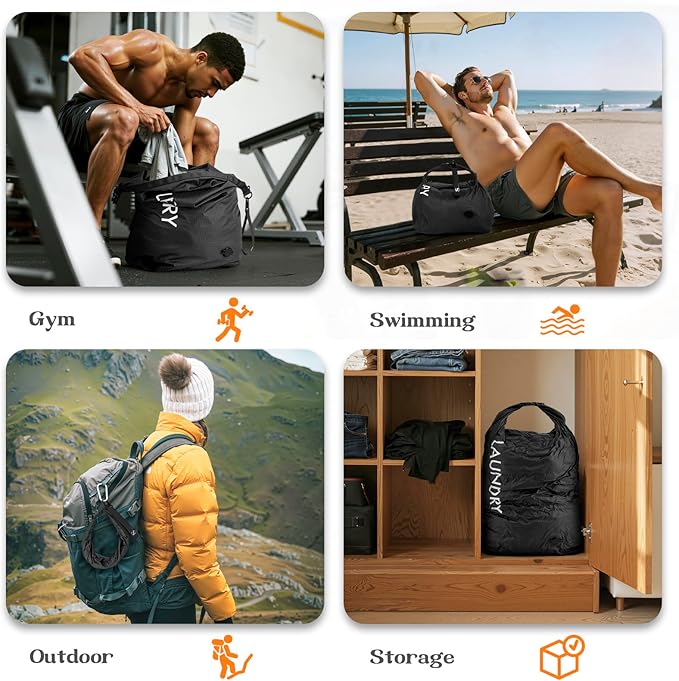 Compression Laundry Bag for Travel, Dirty Clothes Travel Laundry Bag, Waterproof Space-Saving Wet Clothes Storage Organizer, Smell Proof Laundry Bags Camping, Clothing, Swimming, Yoga, Gym