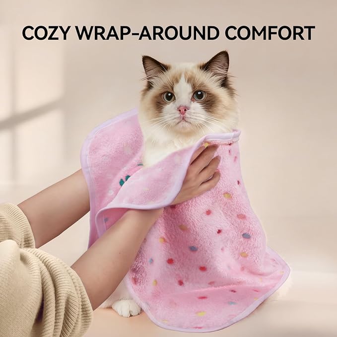 LINENLUX 1 Pack 3 Blankets Super Soft Fluffy Premium Fleece Dog Blankets for Puppy Cat Pet Blanket Flannel Throw Warm Sleep Polka Dot 40x31 inches