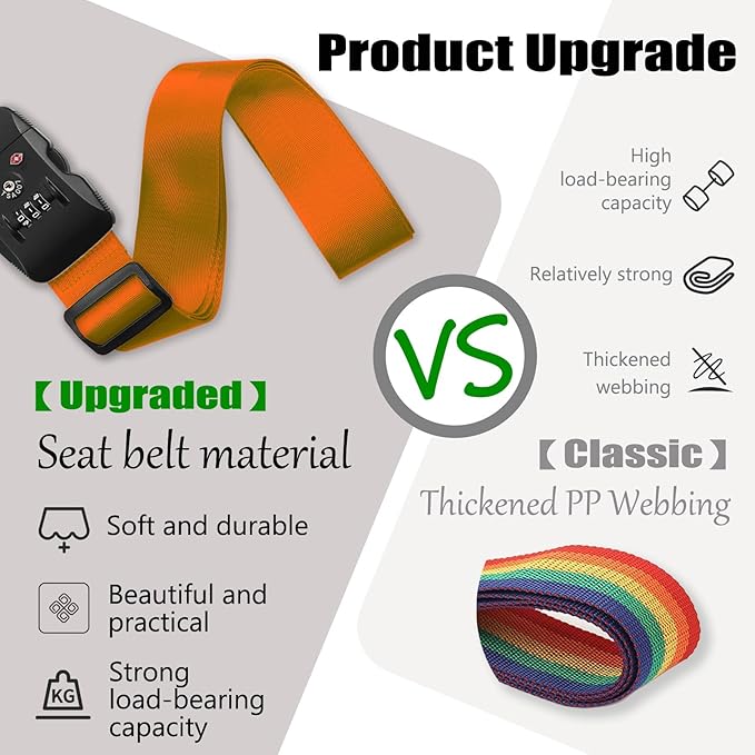 Luggage Straps TAS,Travel Strap with Name tag,Easy to Identify,Luggage Straps TSA Approved with Lock,Combination Luggage Lock with Adjustable Length,Compatible with 20-34 inch Luggage(Orange 1 Pack)