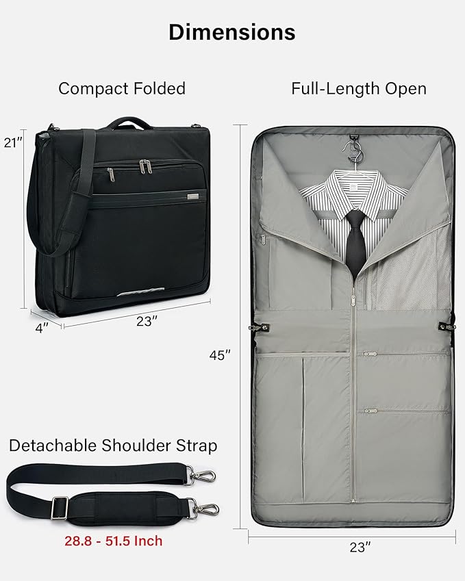 Hanke Premium Garment Bags for Travel, Business Travel Suit Bag with Wrinkle-Free System, Fits 4 Suits & 17.3'' Laptop, Carry On Garment Bag with Shoe Compartment, Shoulder Strap, Black