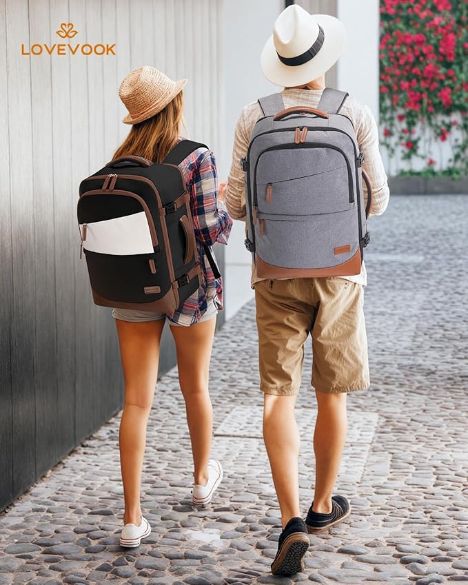 LOVEVOOK Travel Backpack for Women & Men, 40L Carry on Backpack Airline Approved, Large TSA Personal Item Travel Bag fits 17.3" Laptop, Business Weekender Bag for Essentials, 4Pcs