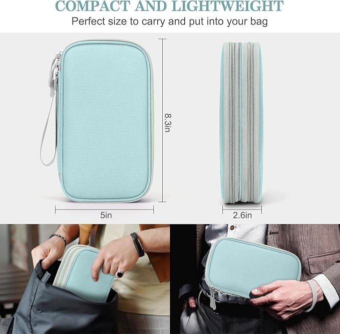 FYY Electronic Organizer, Travel Cable Organizer Bag Pouch Electronic Accessories Carry Case Portable Waterproof Double Layers Storage Bag for Cable, Charger, Phone, Earphone, Medium Size, Mint Green