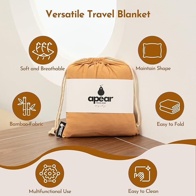 16-in-1 Compact Travel Blanket with Bag – Reversible, Ultra Soft Bamboo Airplane Blanket with Hidden Pocket – Packable for Flights & Travel Essentials (Semi-Weighted, Double Layer)