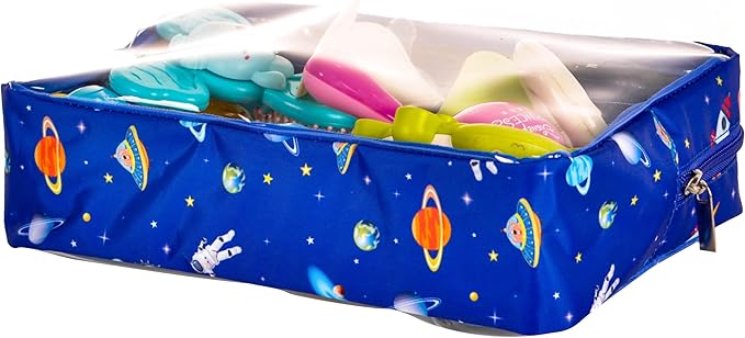 TSA Approved 5-Piece Diaper Bag Organizer Pouch Set Clear Waterproof TPU Kids Toiletry Storage Set Travel Packing Clutch Cube Bags for Baby Nursing(Astronaut)