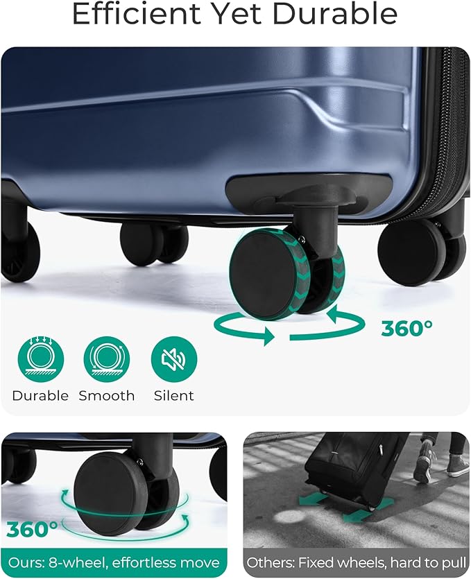 BAGSMART Carry On Luggage 22x14x9 Airline Approved with Spinner Wheels,Lightweight 20 Inch Luggage with TSA Lock,Expandable Hard Shell Carry On Suitcases for Men Women,Dark Blue