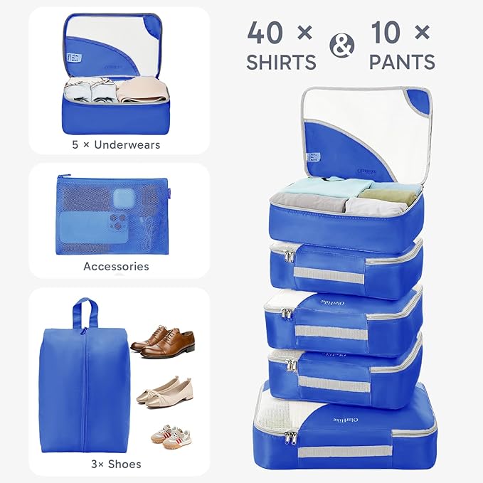 10 Set Packing Cubes for Travel, Gifts for Women Mom,Anti-Tearing Suitcase Organizer for Luggage with Shoe & Hanging Toiletry Bag,OlarHike Vacation Essentials & Accessories for Cruise Ship