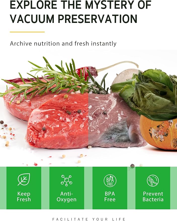 Syntus Vacuum Sealer Bags, 6 Pack 11" x 10' and 8" x 10' and 6" x 10' Commercial Grade BPA Free Bag Rolls, Food Vac Bags for Storage, Meal Prep or Sous Vide