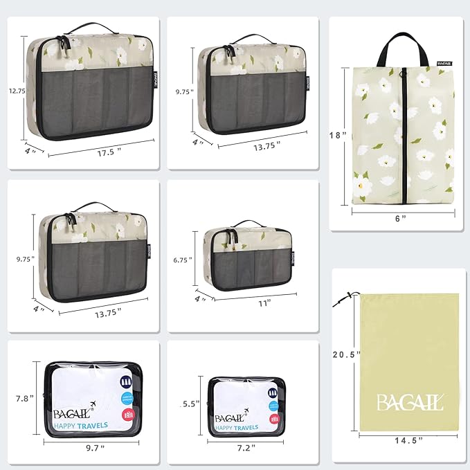 BAGAIL 8 Set/9 Set Packing Cubes Luggage Packing Organizer for Travel, Suitcase Packing Bags for Travel Accessories