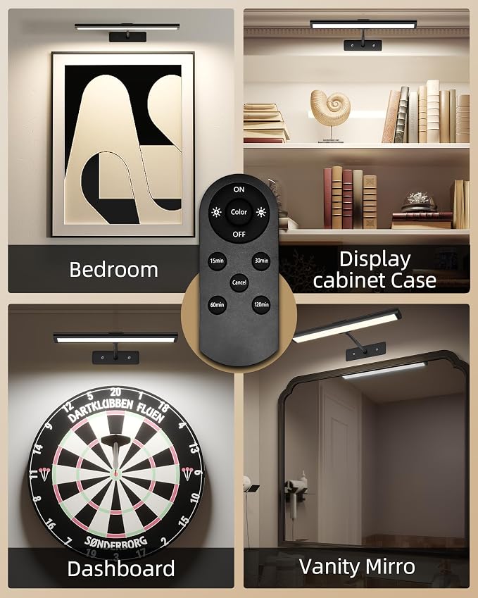 EZVALO Picture Light for Wall, 4800mAh 16'' Rechargeable Wireless IR Remote Built in Battery Lights for Painting, Dimmable Magnetic LED Art Display Light, Colors Temperatures, for Gallery, Living Room