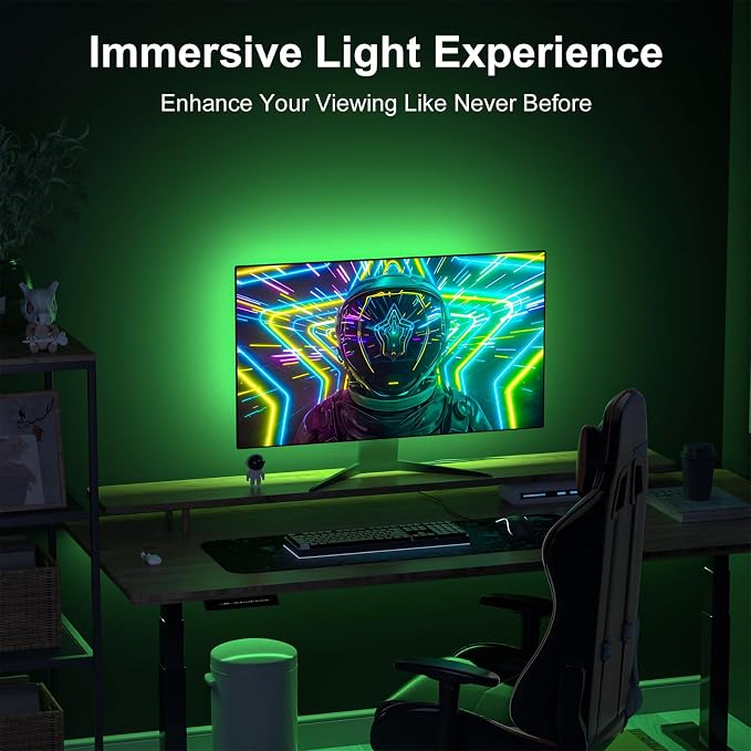 Monitor LED Backlights, 4-Side 24-32inch LED Strip Light Sync with Screen Color/Music, Computer Light Bar Behind Screen, for PC/Mac, LEDs for Desk Gaming, USB Interface (4-Side 27inch)