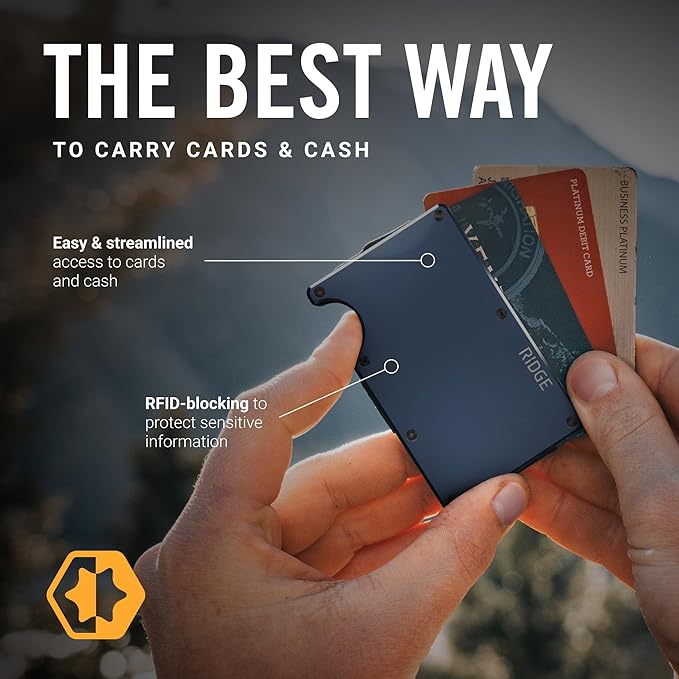 Ridge Wallet for Men - Slim Minimalist Compact Wallet and Card Holder, RFID Protected Front Pocket Wallets for Men with Integrated Cash Strap