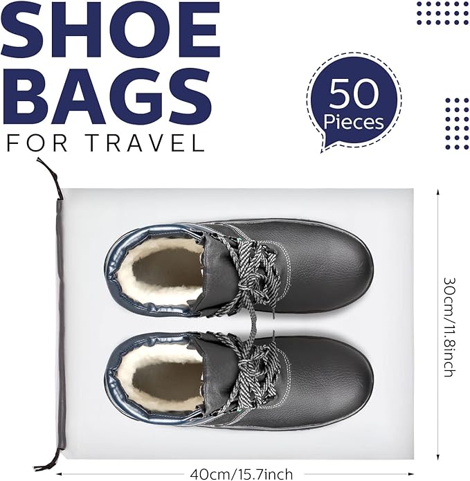 Shappy 50 Pcs Translucent Shoes Bags for Travel Storage Large Clear Drawstring Bags Plastic Portable Shoe Organizer Pouch (Classic,11.8 x 15.7 Inches)