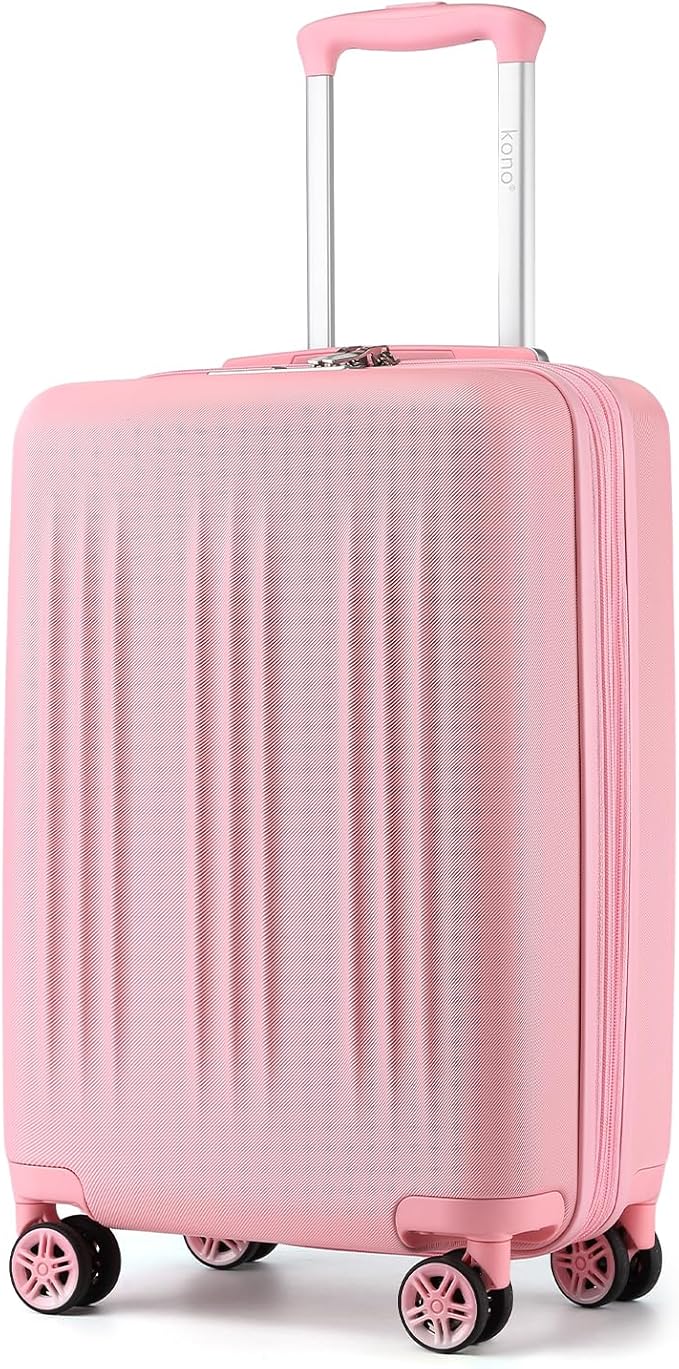 Kono Small 20 Inch Expandable Carry On Luggage with Quiet Spinner Wheels & TSA Lock, Scratch and Drop Resistant PC+ABS Hardside 22x14x9 Airline Approved Suitcase, Pink