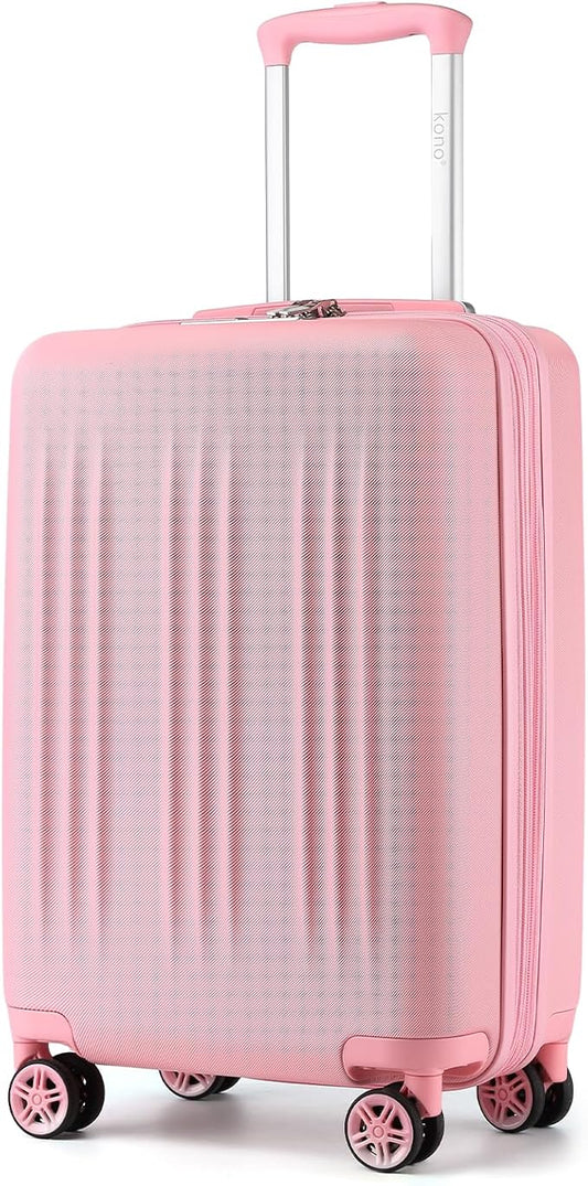 Kono Small 20 Inch Expandable Carry On Luggage with Quiet Spinner Wheels & TSA Lock, Scratch and Drop Resistant PC+ABS Hardside 22x14x9 Airline Approved Suitcase, Pink