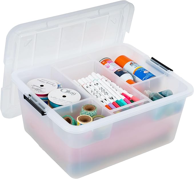 IRIS USA Clip Box with Removable Tray and Latching Lids, 18 Quart Craft Storage Bins, Art & Writing Supply Containers for Home, Office & Classroom Organization
