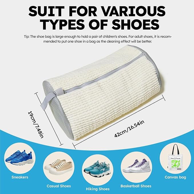 Shoe Washing Machine Bag: Shoe Washing Bag Keeps Clean - Reusable Laundry Shoe Bag for Sneaker Tennis Shoes Unstain Cleaner Kit(Cream 2 Pcs)