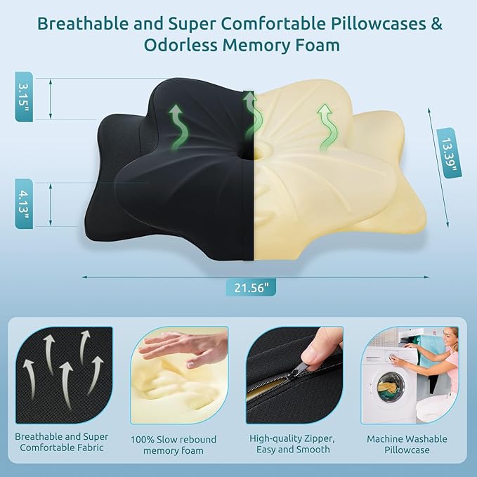 DONAMA Cervical Pillow for Neck and Shoulder Pain Relief, Cooling Contour Memory Foam Pillow, Dual-Height Ergonomic Neck Support Pillow for Side Back Stomach Sleepers with Removable Pillowcase