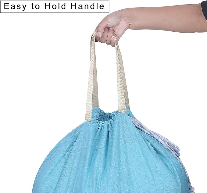 Heavy Duty Laundry Bag with Drawstring and Handle, Extra Large Travel Dirty Clothes Bag for Laundromat and Household, Durable Rip-Stop Laundry Hamper Liner, 28 x 40 Inch by SANFERGE, Light Blue