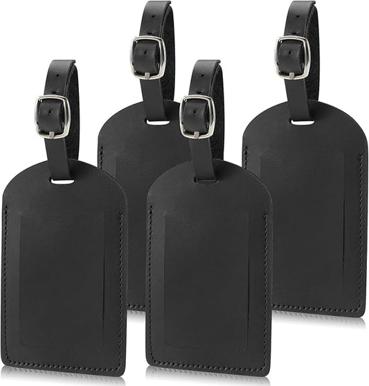 Ringsun Genuine Leather Luggage Tag for Suitcases ID Tags Bag Tags for Luggage (4 Pack)