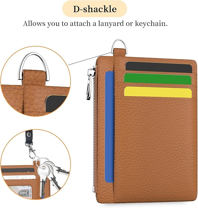 Hancynir Minimalist Small Wallet Women Credit Card Holder, RFID Blocking Slim Mini Card Wallets Cute Front Pocket PU Leather Card Case Thin Travel Zipper Coin Cash for Ladies Men Wallet Gifts Brown