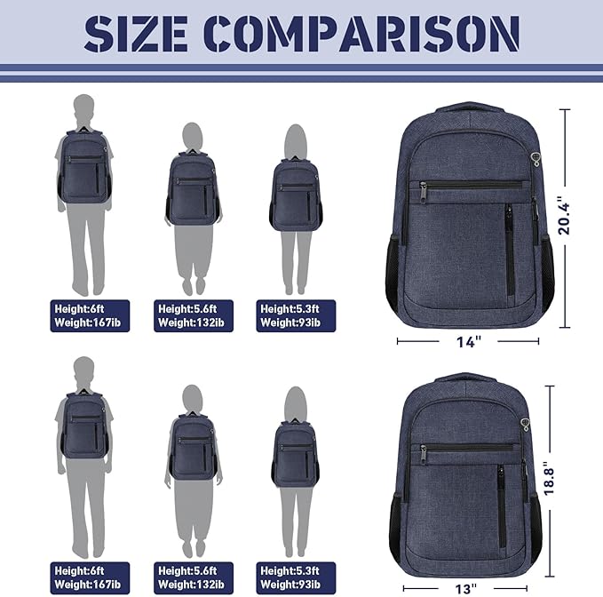 Travel Backpack, Extra Large 45L Travel Backpack for Men & Women, Expandable Laptop Bag, Water Resistant Computer Backpack Fits 18.4 Inch Laptop, Lightweight Daypack for Flight, Blue