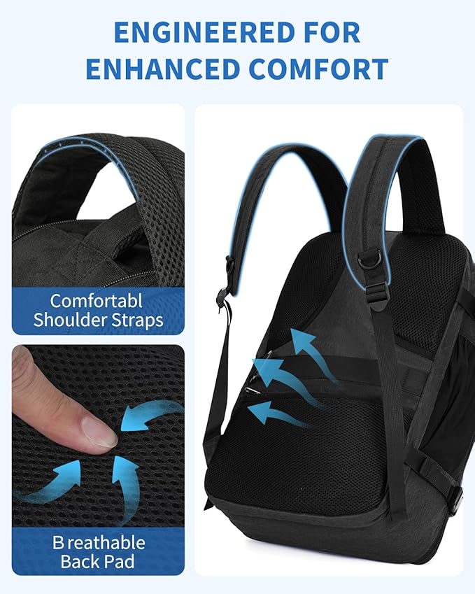 WANDF Travel Backpack For Spirit Airlines Personal Item Bag 18x14x8 with Wet Pocket, 17 Inch Laptop Backpack for Men Women（Black）