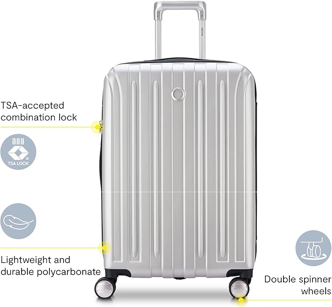 DELSEY PARIS Titanium Hardside Expandable Luggage with Spinner Wheels Checked Luggage, Silver, Checked-Medium 25 Inch